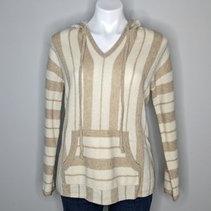 Tommy Bahama Striped V-Neck Sweater in Cream and Tan